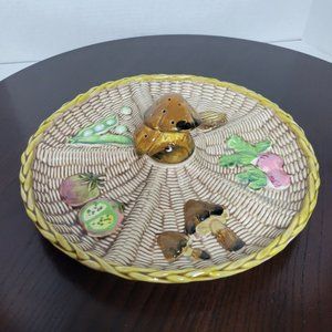 Majolica Divided Ceramic Vegetable Tray Dish Plate Fruit on Basket Cottage Core
